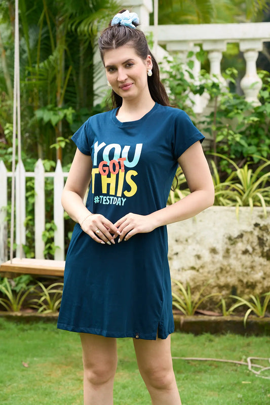 Knee Length Nightdress | Comfy Short Nighty with Pocket