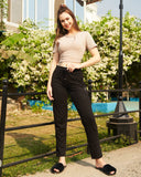 Women's Trouser Pants | Cotton Pant Half-Elasticated Waist Regular Slim Fit Trouser