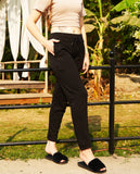 Women's Trouser Pants | Cotton Pant Half-Elasticated Waist Regular Slim Fit Trouser