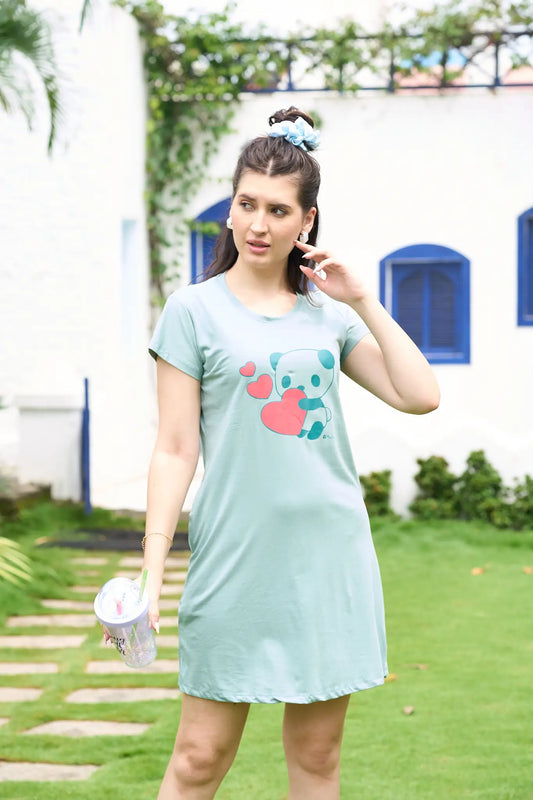 Knee Length Nightdress | Comfy Short Nighty with Pocket