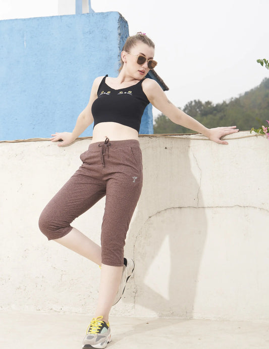 Women’s Activewear Capri Leggings | Ribbed Waist Capri for Workout & Casual